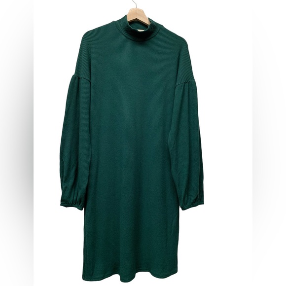 Melloday ribbed sweater knit dress, mock neck, puff, green, size XL - Picture 1 of 6